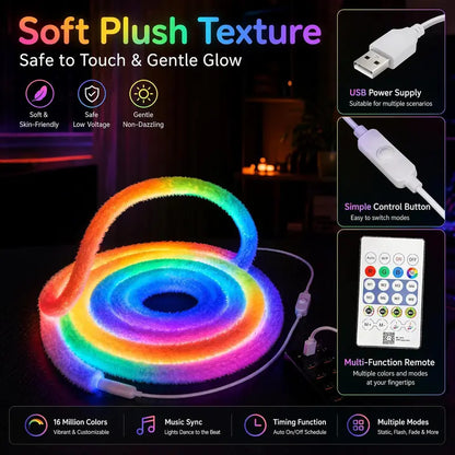🌟 Faux Fur Neon Light Strip – 360° all-round glow ✨