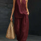 Boho Linen Two Piece Set - Perfect for Beach, Vacation & Brunch! Halter Neck Sleeveless Top Wide Leg Pants Set