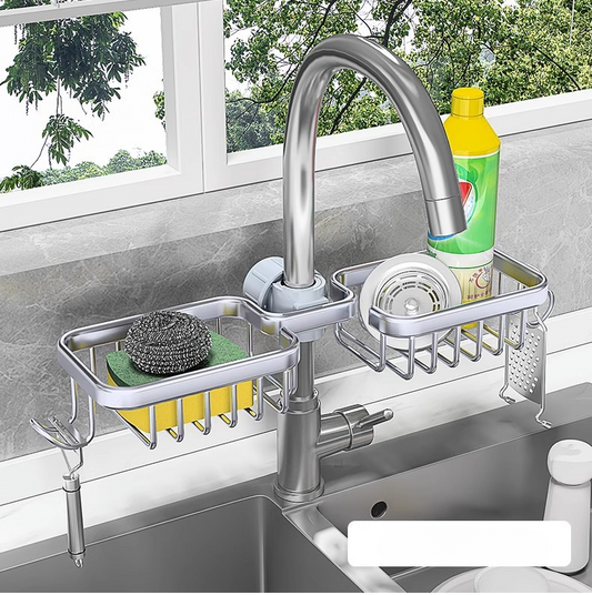 No-Drill Installation Kitchen and Bathroom Faucet Storage Rack