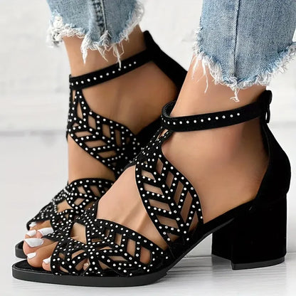 Women's new bohemian style hollow high-heeled shoes