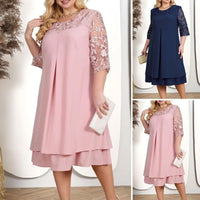 🌸Spring Specials💐 Women's Embroidered Chiffon Splicing Round Neck Dress