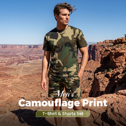 🌿40% OFF！🌲Men's Camouflage Print T-Shirt & Shorts Set