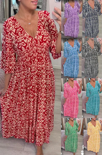 🌺2025 Summer Sale UP TO 65% OFF🥰Bohemian casual print V-neck waist wrap long dress