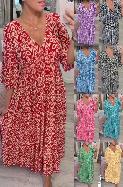 🌺2025 Summer Sale UP TO 65% OFF🥰Bohemian casual print V-neck waist wrap long dress