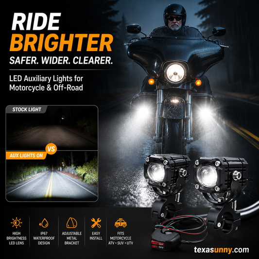 🏍️ Universal Motorcycle LED Spotlights – Dual Beam & All-Weather Waterproof 💡