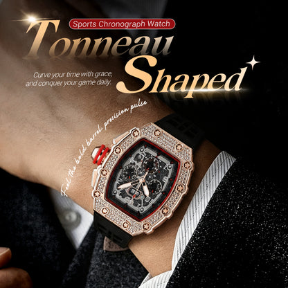 ⌚Men's Luxury barrel-shaped watch Rhinestone Embellished Watch