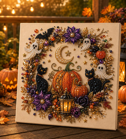 👻✨🎃 Halloween Pearl Painting Kit – 5D DIY Beaded Art Craft Set with Full Tools ✨ | Spooky Pumpkin, Witch & Black Cat Design 🕯️ | Festive Wall Decor & Unique Gift for Adults & Teens 🎁