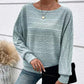 Solid Round-Neck Striped Top with Long Sleeves