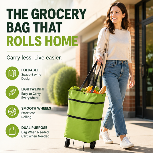 🎁Last Day Promotion 50% OFF🛒 Foldable Grocery Cart Bag – The Rolling Shopping Bag That Saves Your Back