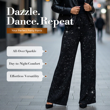 🎄🎁2026 Sale 40% OFF🥰Women's Sequin Sparkle Wide Leg Pants with Elastic Waistband
