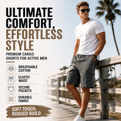 📢📢50% OFF !! ⏰Men's Cargo Shorts – Elastic Waist, Multi-Pocket, Durable 🍁