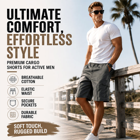 📢📢50% OFF !! ⏰Men's Cargo Shorts – Elastic Waist, Multi-Pocket, Durable 🍁