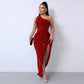 💃Christmas Gift 40% OFF!!💋Women's Glitter Sequins One Shoulder Ruched Split Thigh Bodycon Dress