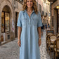 👗 50% OFF NOW! 👖 Casual Pocket Denim Midi Shirt Dress – Soft denim & relaxed fit – Functional pockets, perfect for everyday casual – comfortable and versatile ✨🌸