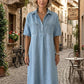 👗 50% OFF NOW! 👖 Casual Pocket Denim Midi Shirt Dress – Soft denim & relaxed fit – Functional pockets, perfect for everyday casual – comfortable and versatile ✨🌸