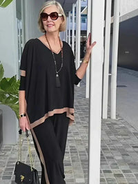 🔥Summer V-neck patchwork 3/4 sleeve two-piece suit