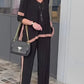 🔥Summer V-neck patchwork 3/4 sleeve two-piece suit