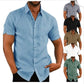 👔Men's Shirt With Solid Color Lapel And Short Sleeves