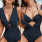 🏖️Summer Specials🩱Women's Underwire Tummy Control One Piece Halter Plunging Neck Swimsuit