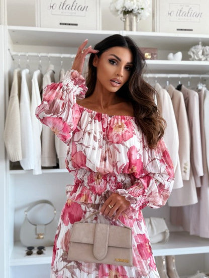 🌸Summer dress 50% OFF👗Floral Print Off-Shoulder Top & Maxi Skirt Two-Piece Set💕