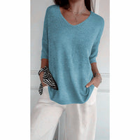 💖LAST DAY SALE 50% OFF🥰Solid Color Knitted V-neck Top