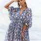 V Neck Summer Half Sleeve Floral Tunic Short Dress