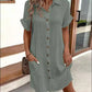 💝Women's Buttoned Short Sleeve Pocket Casual Shirt Dress