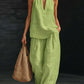 Boho Linen Two Piece Set - Perfect for Beach, Vacation & Brunch! Halter Neck Sleeveless Top Wide Leg Pants Set