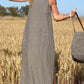 Women's Casual Solid Color Halter Sleeveless Linen Dress