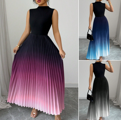 👗 40% OFF💜 Ombre Pleated Sleeveless Mock Neck Maxi Dress