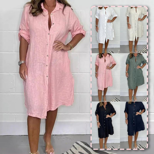 🔥Limited Time Offer 50% OFF💝Women's Cotton and Linen Button Shirt Dress