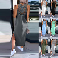 Women's Solid Color Mid-Length Dress with Back Cutout