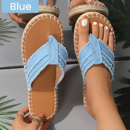 Summer Fluffing Canvas Flat Flip Flop