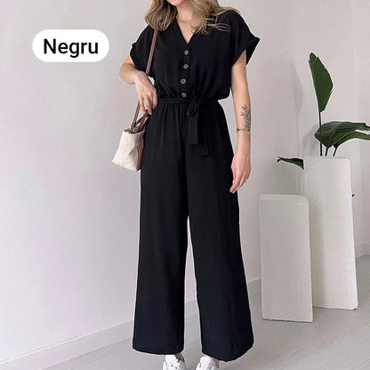 💖Women's V-Neck Short Sleeve Casual Jumpsuit