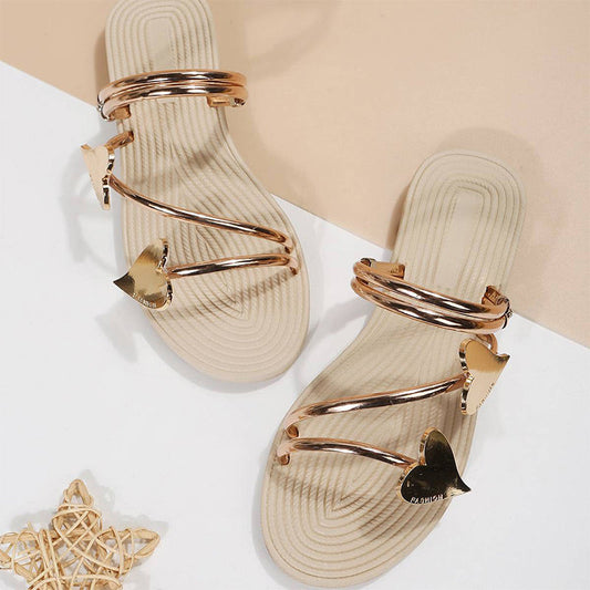 Open Toe Heart-Shaped Flat Slides Sandals