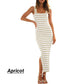 Split Sleeveless Square Neck Striped Bodycon Dress