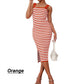 Split Sleeveless Square Neck Striped Bodycon Dress