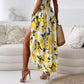 💕50% Off🍋Women’s Elegant Lemon Print Spaghetti Strap Flowy Long Dress