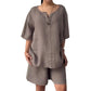 Women’s Summer Simple Solid Color Cotton Linen Two-Piece Set