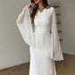 Elegant white dress for women with bell sleeves