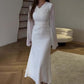 Elegant white dress for women with bell sleeves