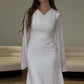Elegant white dress for women with bell sleeves