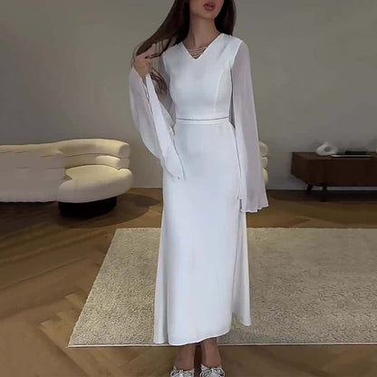 Elegant white dress for women with bell sleeves