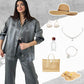 Trendy 2 Piece Outfits Shiny Shirt and High Waist Wide Leg Pants