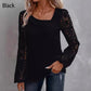 Women's Cutout Lace Patchwork Long-Sleeve Top