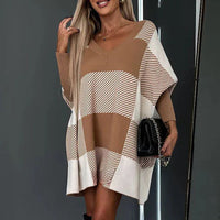 Women's Color Block Plaid Cape Loose Sweater