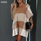 Women's Color Block Plaid Cape Loose Sweater