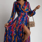 Women's Printed Long Sleeve V-Neck Split Dress