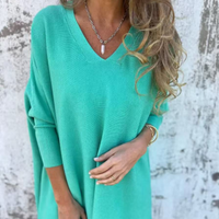 🌈 HOT SALE🌈Women's Long Sleeve Knitted V-Neck Loose Long Top
