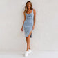 🔥HOT SALE 40% OFF✨Adjustable strap U-neck split denim bodycon cami dress